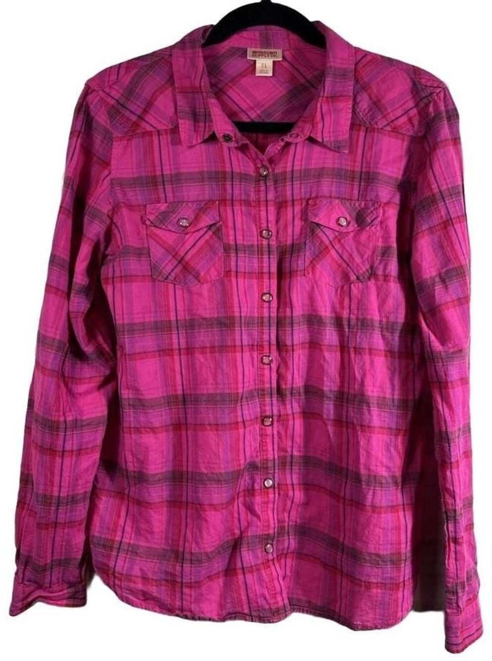 Mossimo Supply Co. Plaid Button Up Shirt Size L Pink